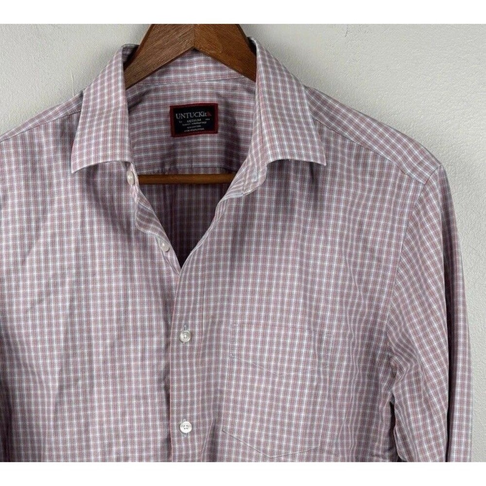 Untuckit Men’s Medium Slim Fit Blue Multicolor Shirt, Long Sleeve Cotton Lavaux